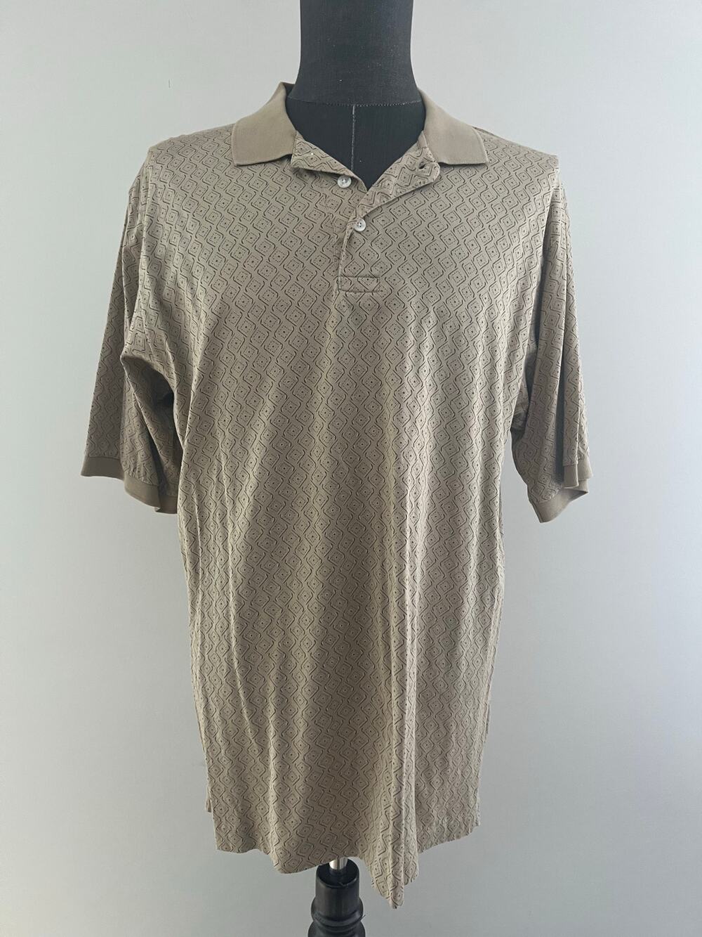 Lands' End Vintage Polo Shirt Gold Geometric Design Size Large SG
